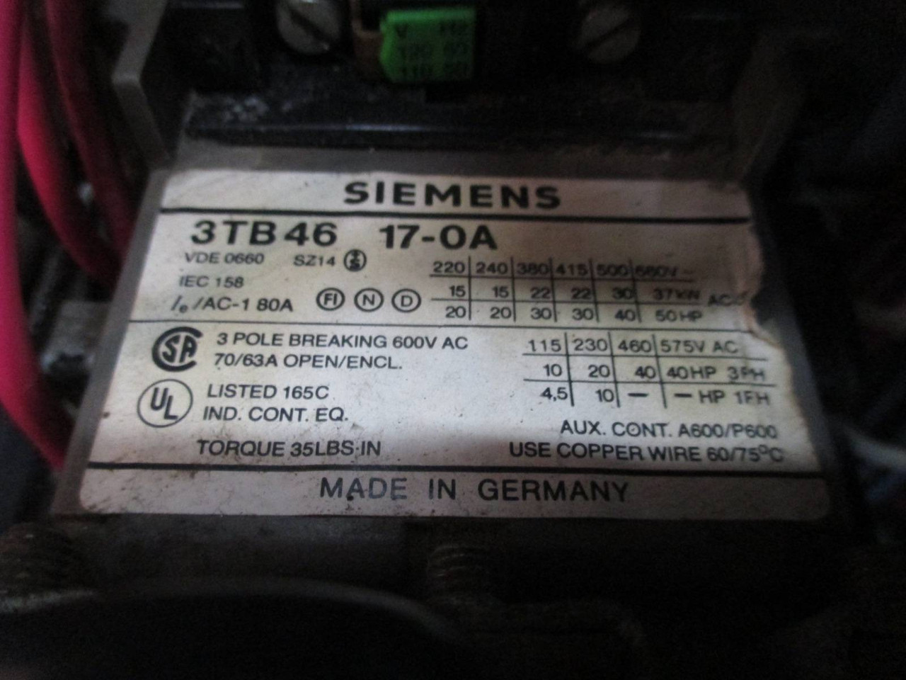 Siemens Model 95 Size 3 Voltage Starter 75 HP 100A Breaker 30